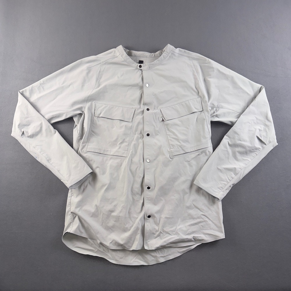 Lululemon LAB Confluence Snapdown Shirt Mens Medium Gray Band Collar Long Sleeve